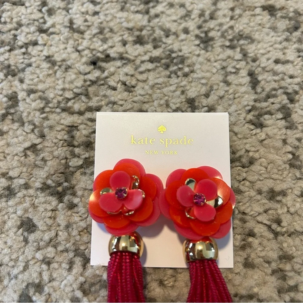 NWT Kate Spade Pink Floral Beaded Tassel Rosy Posies Earrings